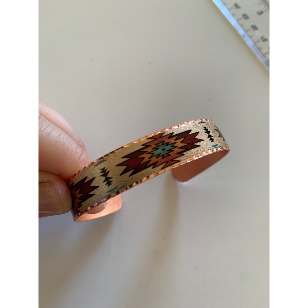 Southwestern Copper Cuff Bracelet Geometric Tribal Pattern Boho Jewelry